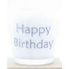 kaars in wit glas met tekst happy birthday